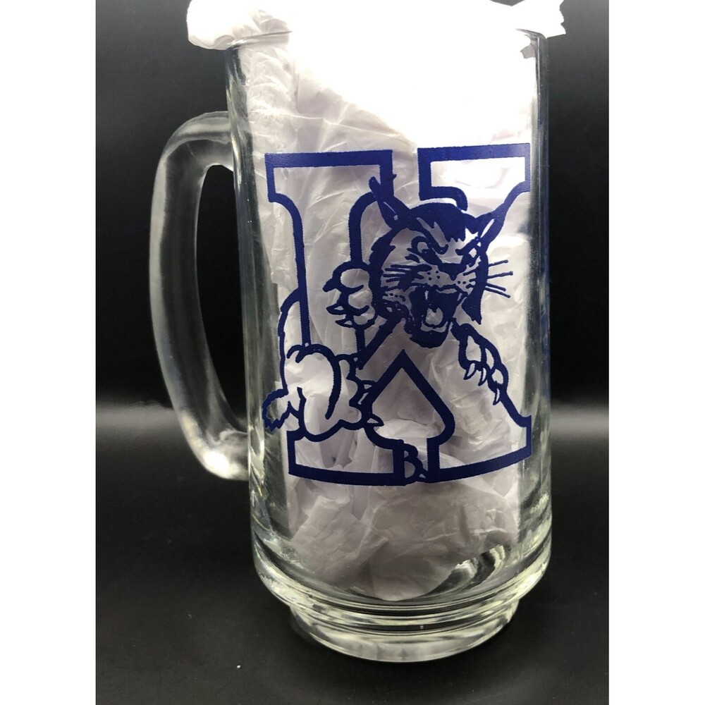VINTAGE Kentucky Wildcats Glass Mug Beer Stein Logo UK KY Barware
